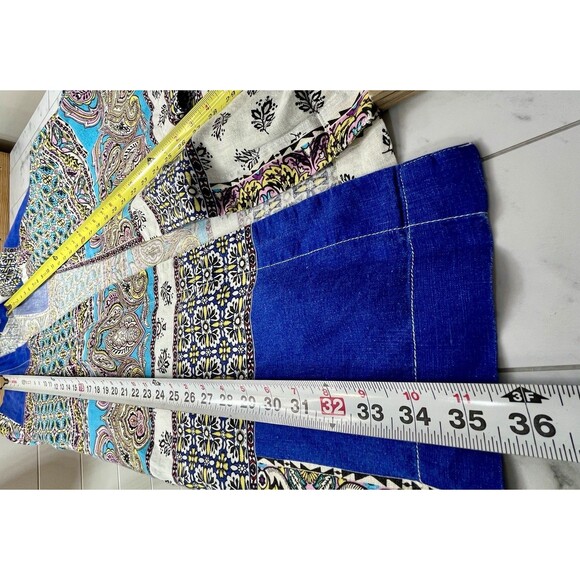 CHICO'S Patchwork Graphic Linen Duster Jacket Kimono 12/14 Womens Artsy Boho - Picture 11 of 16